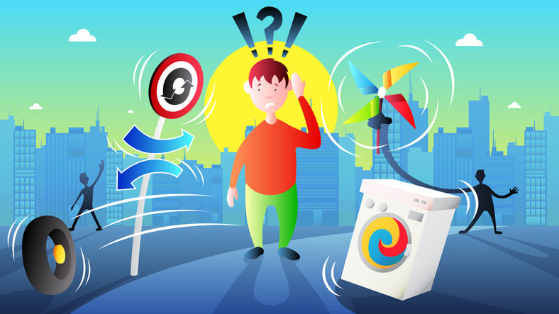 Vector of a male in a city surrounded by elements that lead to sensory overload in ASD